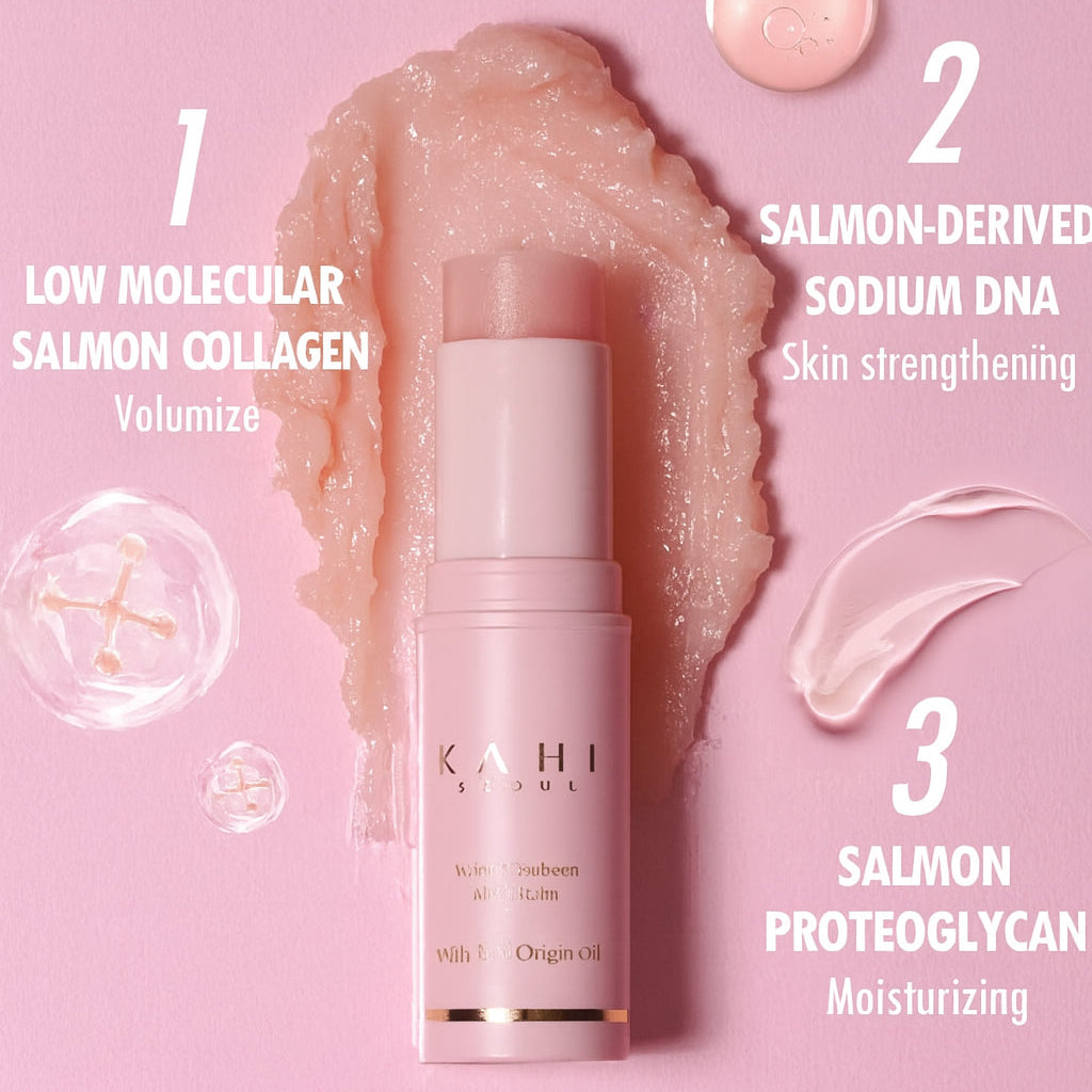Kahi Skincare Complete Collagen Combo with product and ingredients on a pink background